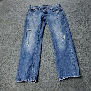 Aeropostale Slim Straight Distessed Jeans Cotton Blue Mens Size 32x29